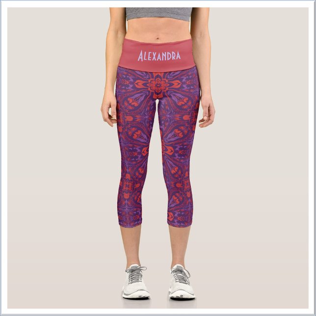 Colorful Batik Red & Purple Abstract Capri Leggings (Creator Uploaded)