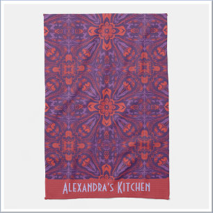 Colorful Batik Red & Purple Abstract Tea Towel