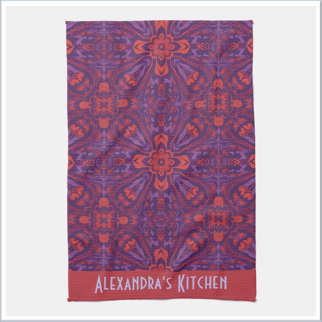 Colorful Batik Red & Purple Abstract Tea Towel (Creator Uploaded)