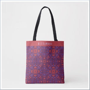 Colorful Batik Red & Purple Abstract Tote Bag