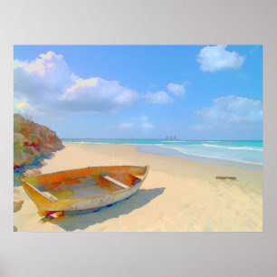 Colorful Beached Boat on Caribbean Island Poster
