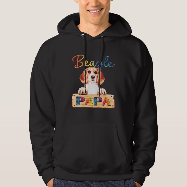 Colorful Beagle Papa  Dog Dad Hoodie (Front)