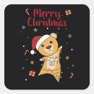 Colorful Bears Merry Christmas Winter Animals Bear Square Sticker