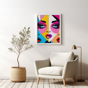 Colorful Beautiful Abstract Women Face Pop Art Poster
