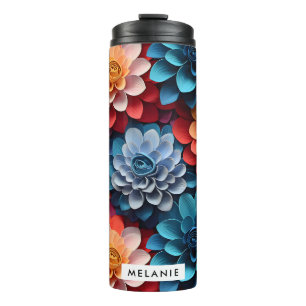 colorful beautiful flowers personalized name thermal tumbler