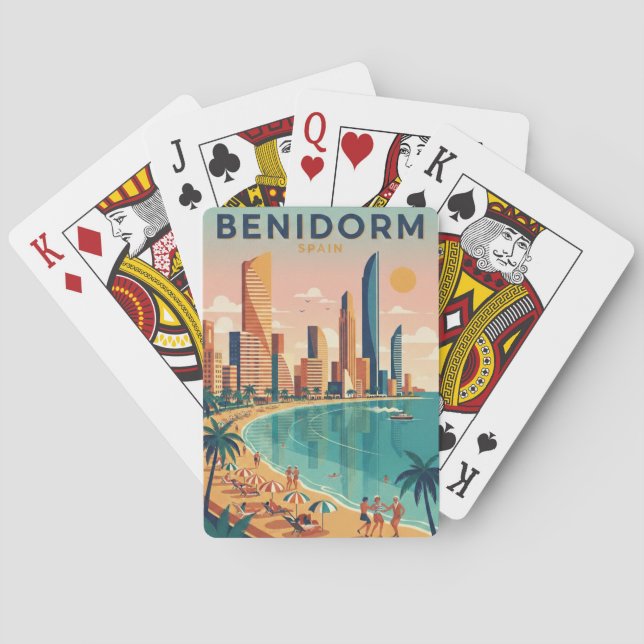 Colorful Benidorm Spain Costa Blanca Illustration Playing Cards (Back)