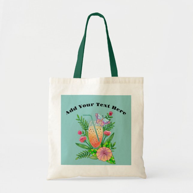 Colorful Beverages, Butterfly and Flowers  Tote Ba (Front)