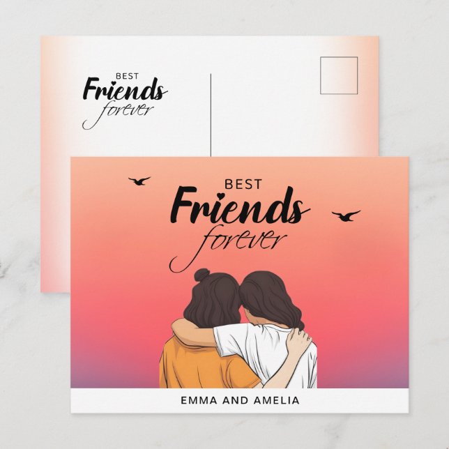 Colorful BFF Sunset Postcard with Quote & Name (Front/Back)