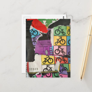 Colorful Bicycles mixed media collage Postcard
