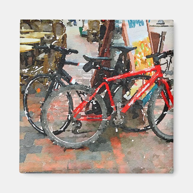 Colorful Bicycles Street Scene Magnet (Front)