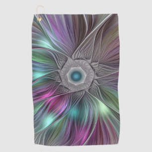 Colorful Big Flower Abstract Trippy Fractal Art Golf Towel