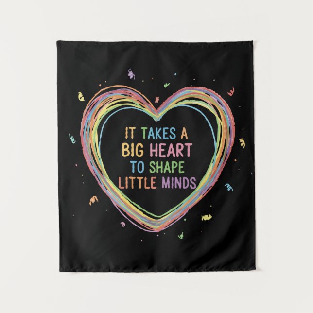 Colorful 'Big Heart Little Minds' Teacher Apprecia Tapestry (Front)