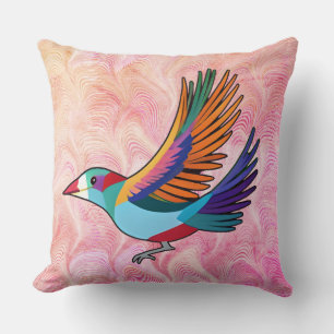 Colorful Bird on Soft Background Cushion