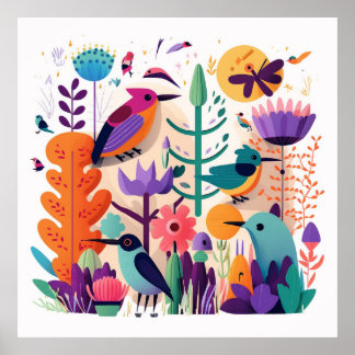 Colorful bird poster children's room poster, cute