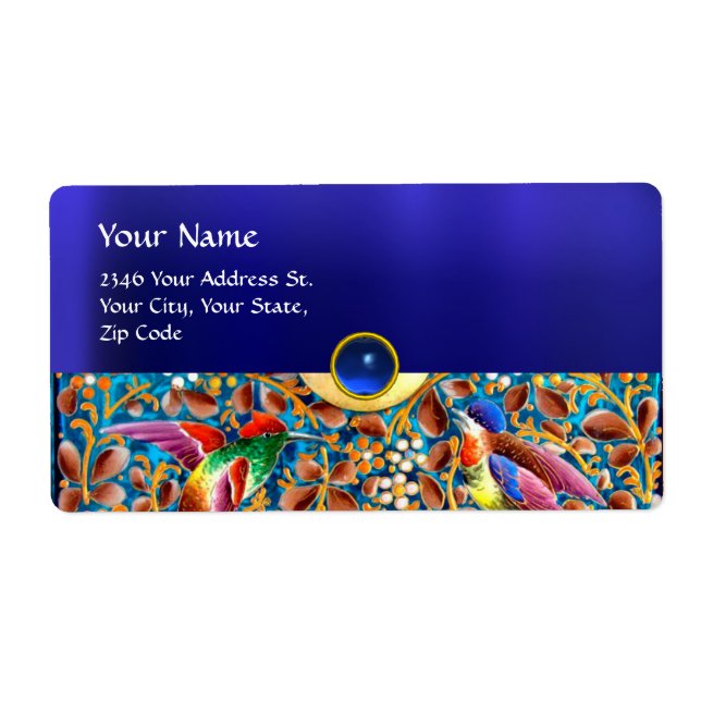 COLORFUL BIRDS AND FLORAL SWIRLS BLUE GEM MONOGRAM (Front)