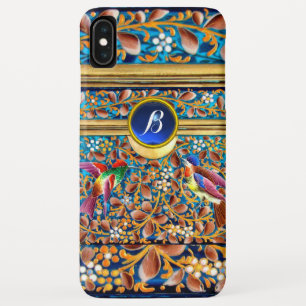 COLORFUL BIRDS AND FLORAL SWIRLS BLUE GEM MONOGRAM iPhone XS MAX CASE