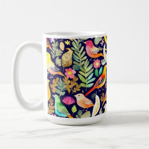 Colorful birds floral pattern blue decor coffee mug