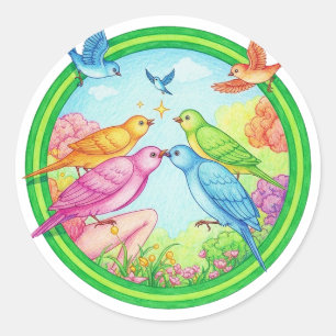 Colorful Birds in Circular Garden Classic Round Sticker