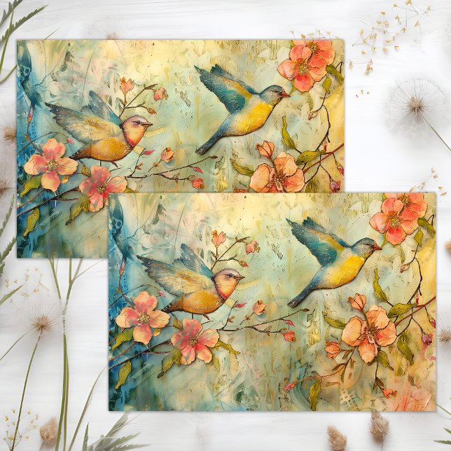 COLORFUL BIRDS MIXED MEDIA DECOUPAGE TISSUE PAPER (COLORFUL BIRDS IN FLIGHT MIXED MEDIA DECOUPAGE TISSUE PAPER)