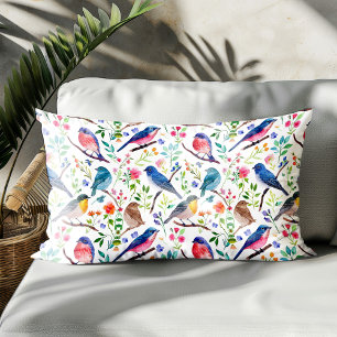 Colorful Birds & Whimsical Flowers Pattern Pillowcase