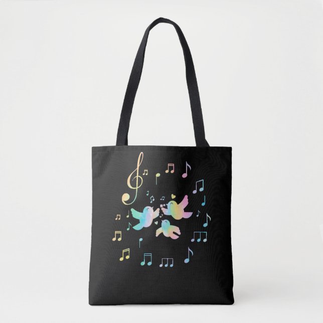 Colorful Birds Women Girls Cute Musical Notes Tote Bag (Front)
