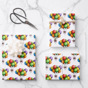 Colorful Birthday Party Balloons Bouquet Wrapping Paper Sheet
