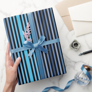 Colorful Black Blue Winter Spring Summer Stripes Wrapping Paper