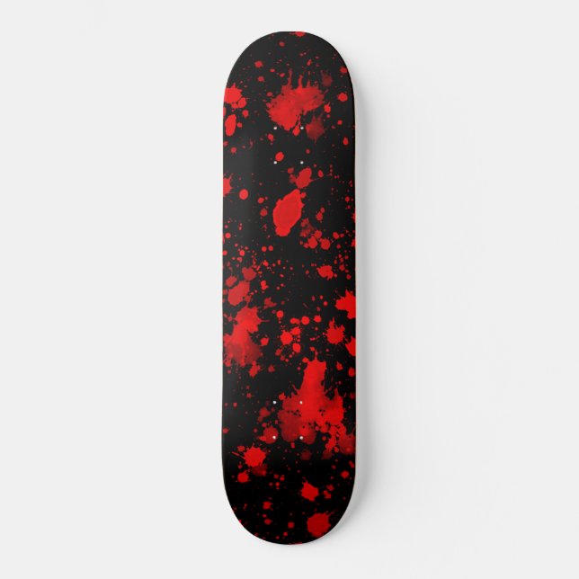 Colorful Black Red Paint Splatter Artistic Splash Skateboard (Front)