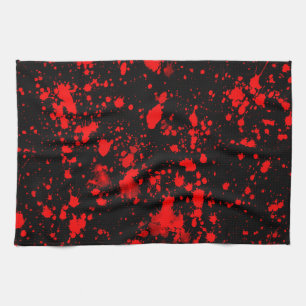 Colorful Black Red Paint Splatter Artistic Splash Tea Towel