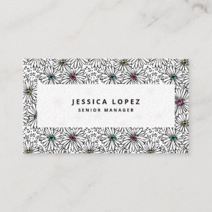 Colorful Black + White Daisy Pattern Professional  Business Card