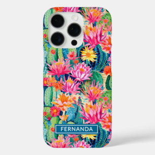 Colorful Blooming Cacti Personalized iPhone 16 Pro Case