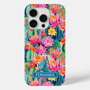 Colorful Blooming Cacti Personalized iPhone 15 Pro Case