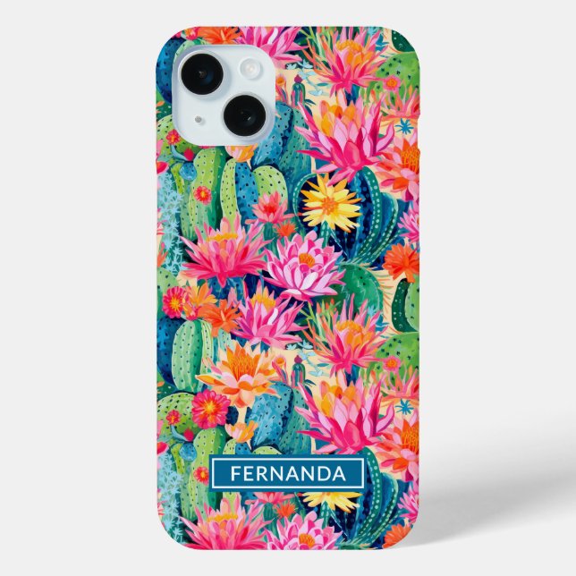 Colorful Blooming Cacti Personalized Case-Mate iPhone Case (Back)