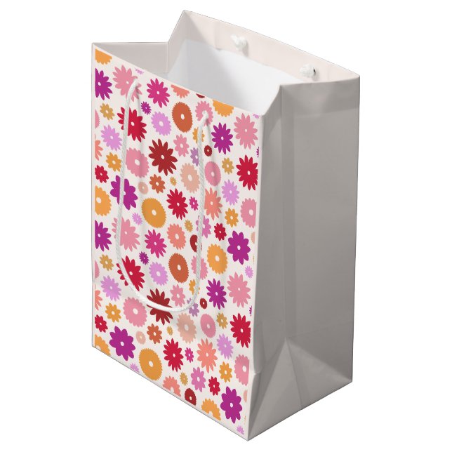 Colorful Blooms Pattern Medium Gift Bag (Front Angled)