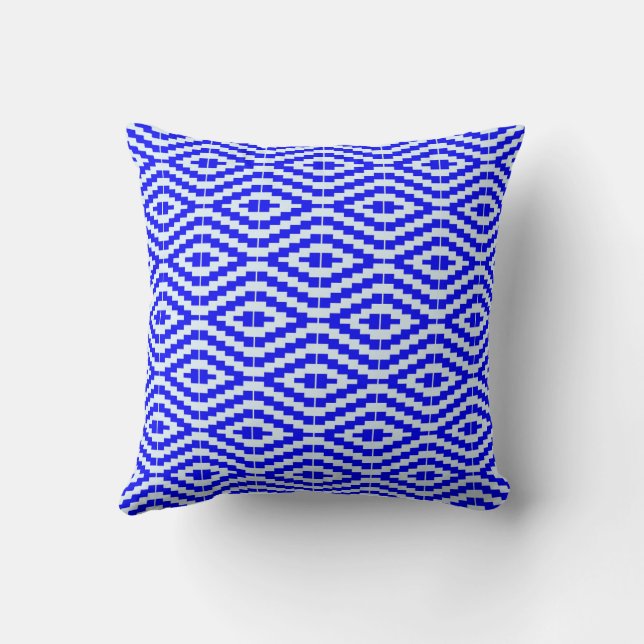 Colorful blue and white Kente pattern Cushion (Back)