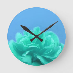 Colorful Blue Green Floral Round Clock
