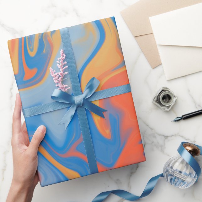 COLORFUL BLUE ORANGE SWIRLS PATTERN WRAPPING PAPER (Gifting)