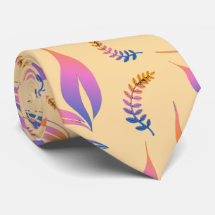 COLORFUL BLUE PINK LEAF  FOLIAGE ABSTRACT PATTERN TIE