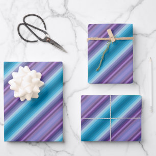 Colorful Blue Purple Fashion Show Inspired Stripes Wrapping Paper Sheet