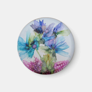 Colorful Blue Purple Pink Green Floral Art Magnet