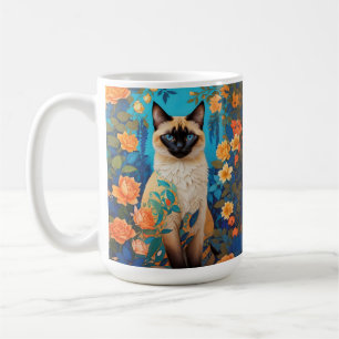 Colorful Blue Siamese Cat Botanical Garden Coffee Mug