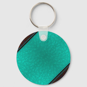 Colorful Blue Stitched Diagonal leather Stripe Key Ring