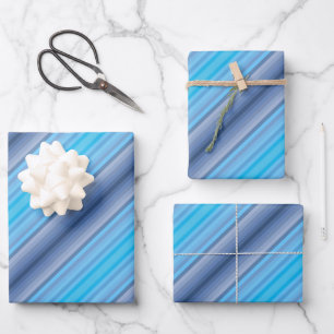 Colorful Blue Winter Spring Summer Stripes Pattern Wrapping Paper Sheet