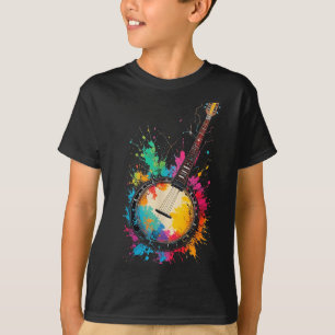 Colorful bluegrass banjo color splashes music love T-Shirt