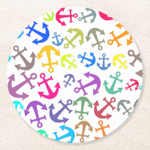Colorful Boat Anchor Pattern Round Paper Coaster