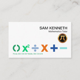 Colorful BODMAS Math Symbols Mathematics Tutor Business Card