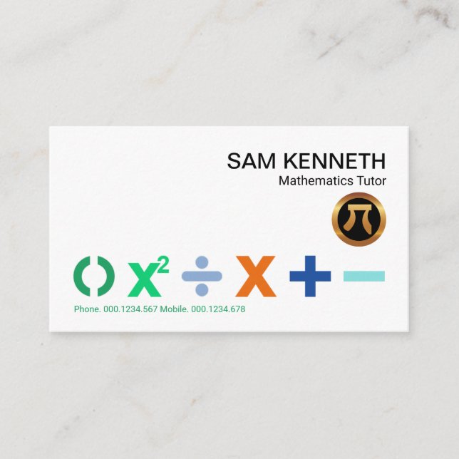 Colorful BODMAS Math Symbols Mathematics Tutor Business Card (Front)