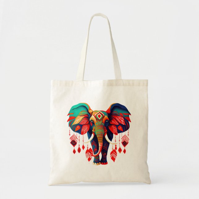 Colorful Bohemian Style Elephant Tote Bag (Front)