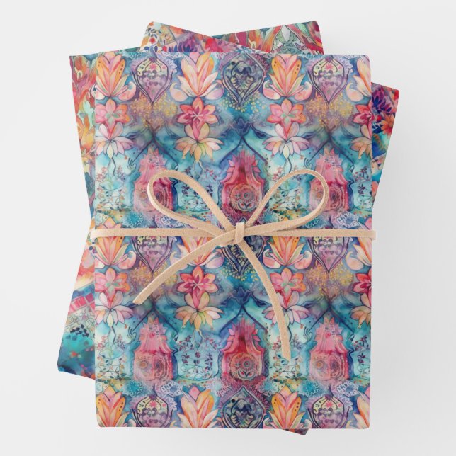 COLORFUL BOHO ECLECTIC GIFT  WRAPPING PAPER SHEET (In situ)