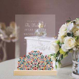 Colorful Boho Ethnic Botanical Accent Wedding Acrylic Invitations